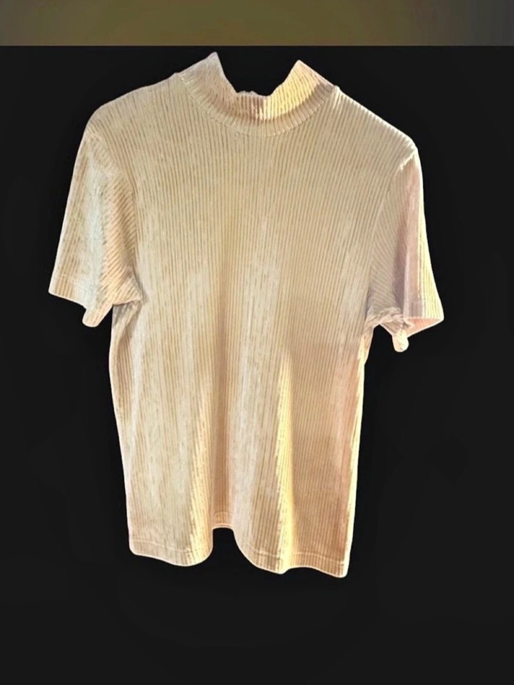 NY&CO Womens Large Metallic Gold Ribbed Mock Neck Short Sleeve Top Shirt VTG 90s